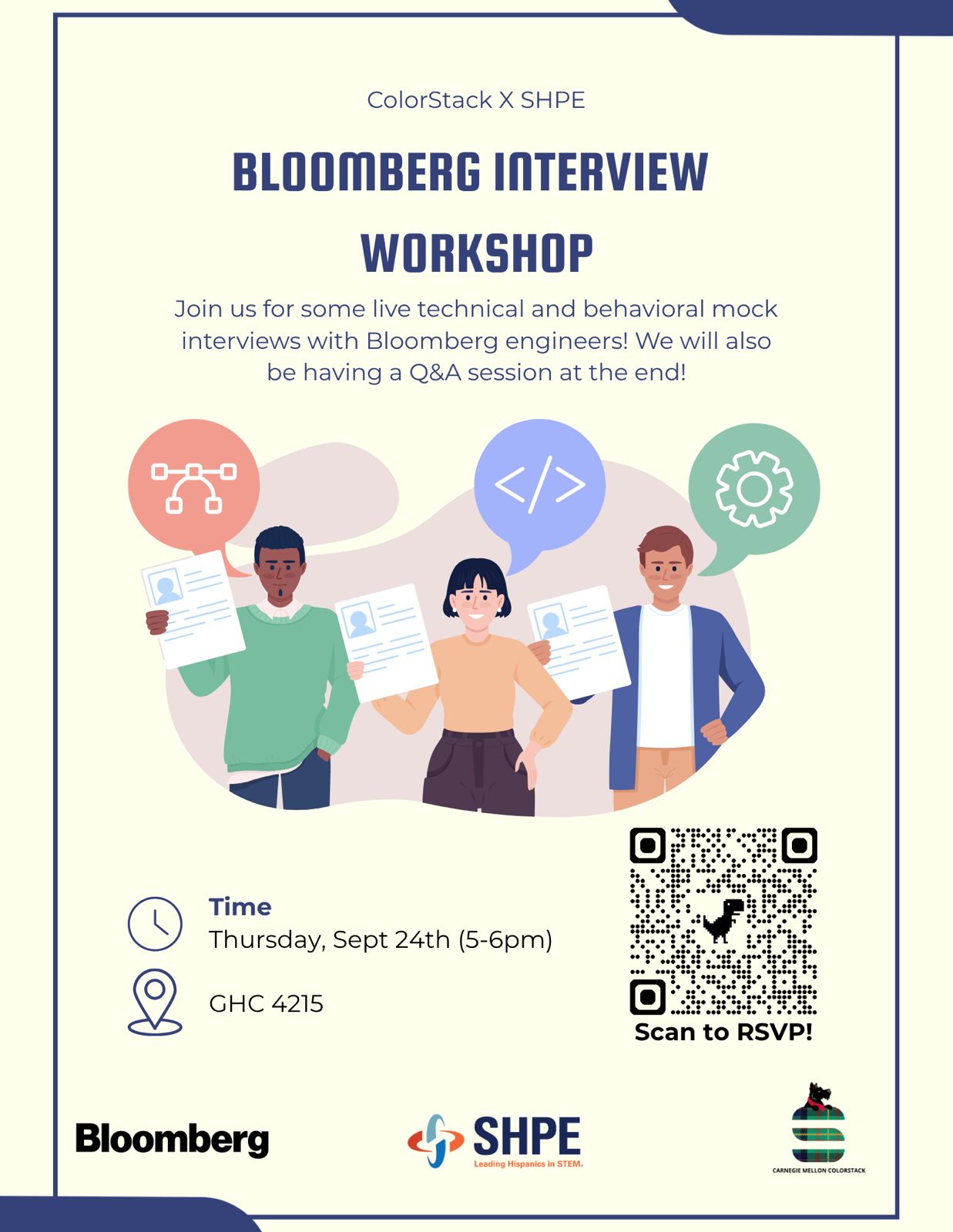 Bloomberg Tech Interview Workshop w/ SHPE flyer
